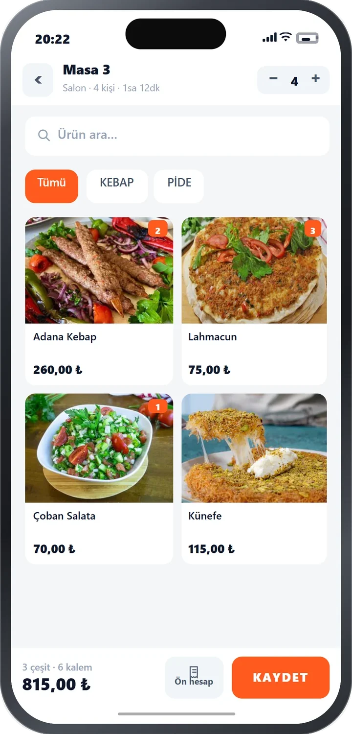 Mubipos Mobil - masaya sipariş