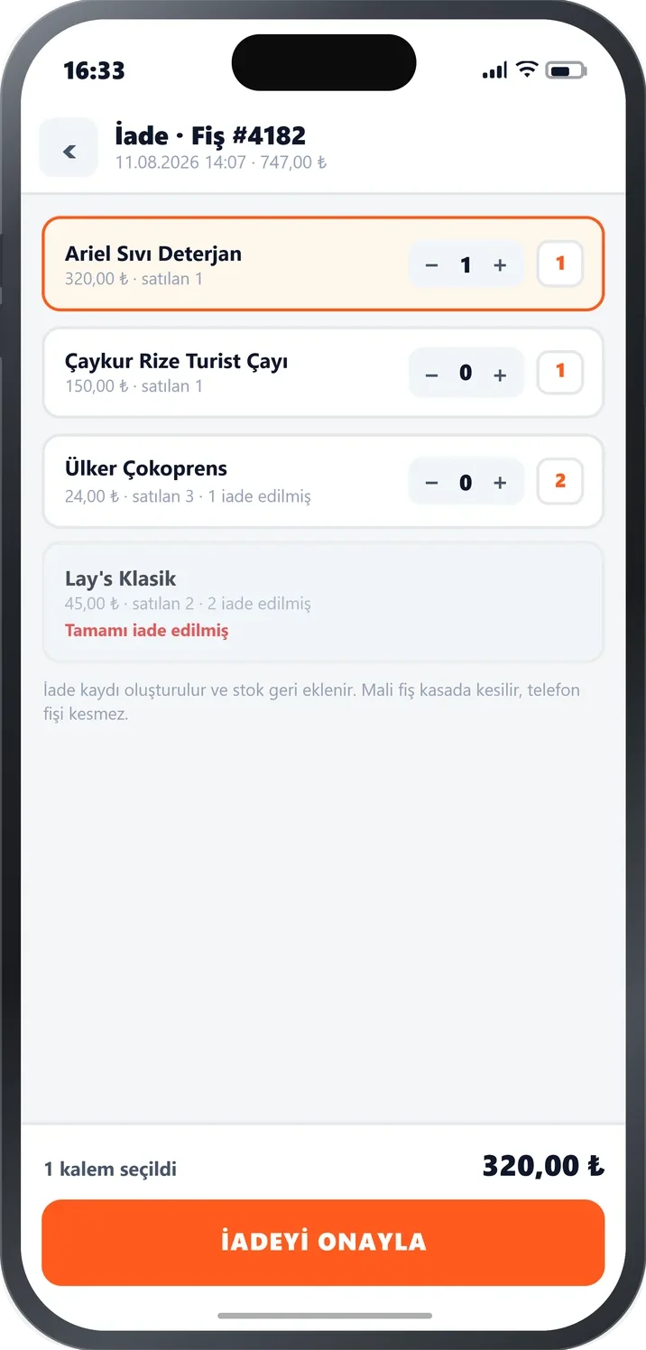 Mubipos Mobil - fişten iade
