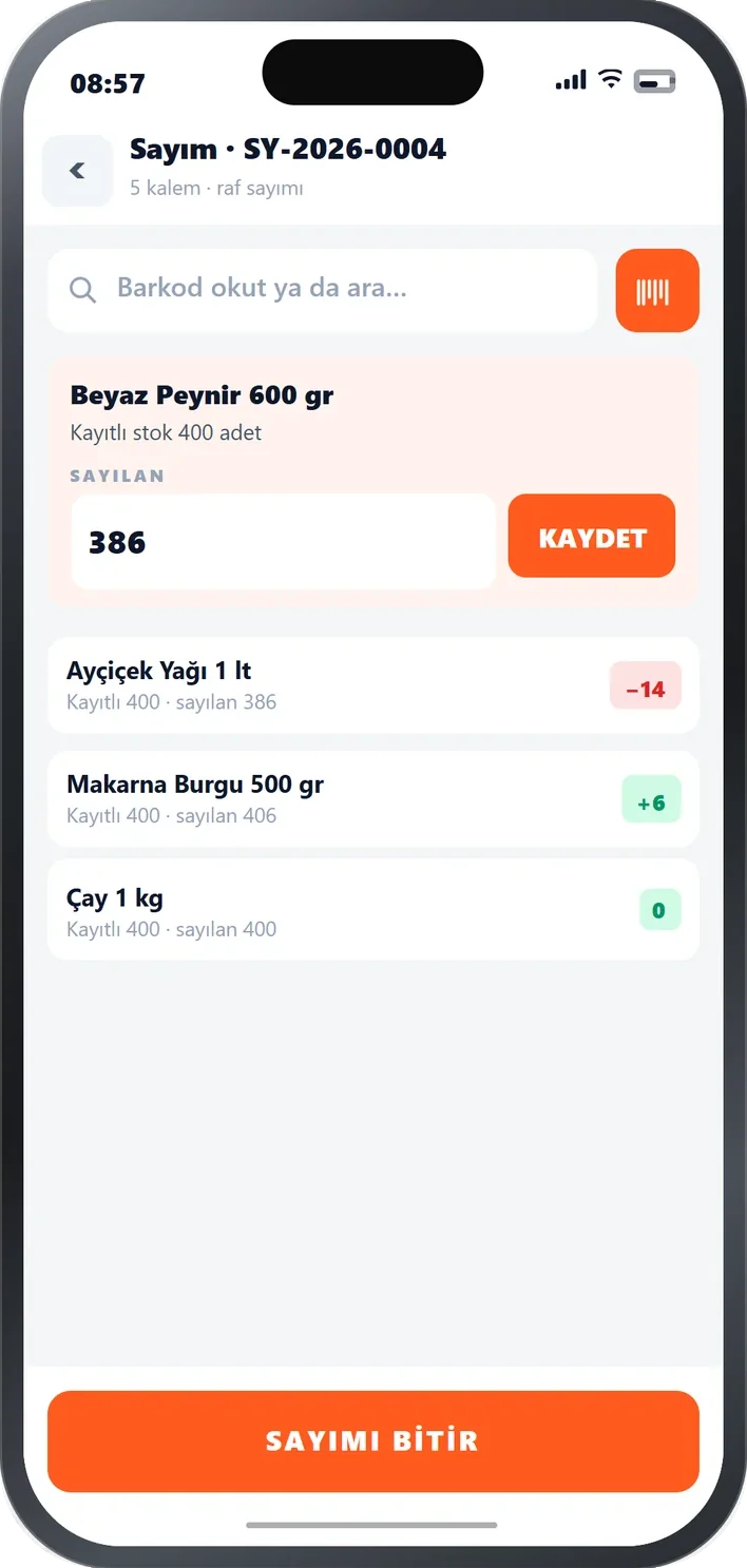 Mubipos Mobil - stok sayımı